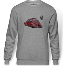 Tshirthane Wv Wosvos Beetle Baskılı Gri Erkek Örme Sweatshirt Uzun Kol