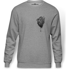 Tshirthane Kalbim Motorla Carpiyor Baskılı Gri Erkek Örme Sweatshirt Uzun Kol