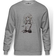 Tshirthane Anime Attack On Titan Baskılı Gri Erkek Örme Sweatshirt Uzun Kol
