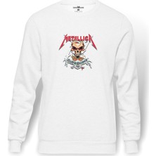 Tshirthane Metallıca Seek And Destroy 1983 Metal Baskılı Beyaz Erkek Örme Sweatshirt Uzun Kol