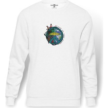 Tshirthane Mother Earth Peace In The Park Baskılı Beyaz Erkek Örme Sweatshirt Uzun Kol