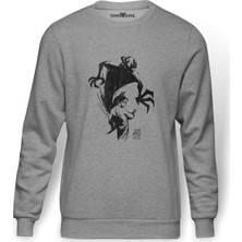 Tshirthane Samurai Jack Baskılı Gri Erkek Örme Sweatshirt Uzun Kol
