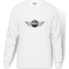 Tshirthane Mini Baskılı Beyaz Erkek Örme Sweatshirt Uzun Kol