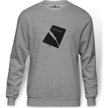 Tshirthane Anime Note Book Baskılı Gri Erkek Örme Sweatshirt Uzun Kol
