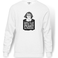 Tshirthane Peaky Blinders Tommy Shelby Dont Baskılı Beyaz Erkek Örme Sweatshirt Uzun Kol