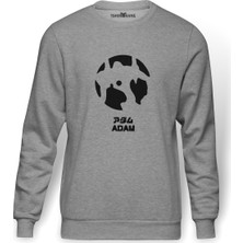 Tshirthane Evangelion Adam Baskılı Gri Erkek Örme Sweatshirt Uzun Kol