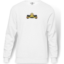 Tshirthane Race Car Clipartf1 Yariş Arabalari Baskılı Beyaz Erkek Örme Sweatshirt Uzun Kol