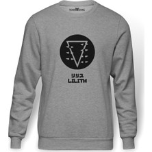 Tshirthane Evangelion Lılıth Baskılı Gri Erkek Örme Sweatshirt Uzun Kol