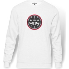 Tshirthane Raptors Computer  Baskılı Beyaz Erkek Örme Sweatshirt Uzun Kol