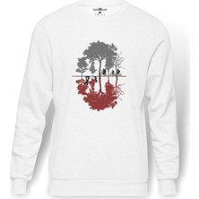Tshirthane Stranger Things Looking For The Upside Baskılı Beyaz Erkek Örme Sweatshirt Uzun Kol