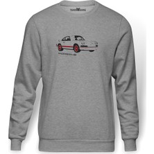Tshirthane Porsche Baskılı Gri Erkek Örme Sweatshirt Uzun Kol