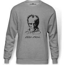 Tshirthane K Atatürk İmza 1881 1938 Baskılı Gri Erkek Örme Sweatshirt Uzun Kol