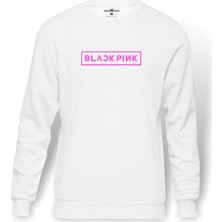 Tshirthane Blackpink Baskılı Beyaz Erkek Örme Sweatshirt Uzun Kol