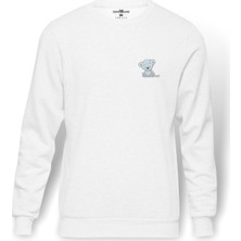 Tshirthane Sevimli Ayı Bear Dev Panda Baskılı Beyaz Erkek Örme Sweatshirt Uzun Kol