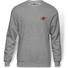 Tshirthane Saturn Göğüs Baskılı Gri Erkek Örme Sweatshirt Uzun Kol