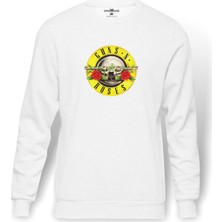 Tshirthane Guns'N Roses Baskılı Beyaz Erkek Örme Sweatshirt Uzun Kol