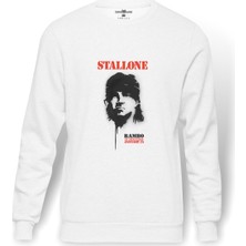 Tshirthane Stallone Hat Sylvester Stallone In Rambo Baskılı Beyaz Erkek Örme Sweatshirt Uzun Kol