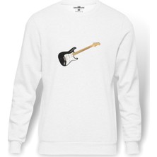 Tshirthane Stratocaster Howard Reed Black Gitar Music Baskılı Beyaz Erkek Örme Sweatshirt Uzun Kol
