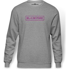 Tshirthane Blackpink Baskılı Gri Erkek Örme Sweatshirt Uzun Kol