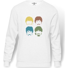 Tshirthane Beatles 1 Baskılı Beyaz Erkek Örme Sweatshirt Uzun Kol