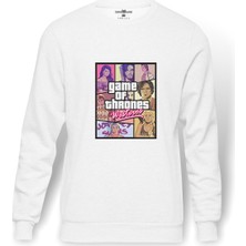 Tshirthane Game Of Thrones Comic Baskılı Beyaz Erkek Örme Sweatshirt Uzun Kol