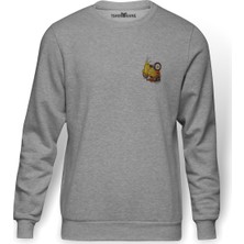 Tshirthane Scooter Sarı Motorsiklet Motor Göğüs Baskılı Gri Erkek Örme Sweatshirt Uzun Kol