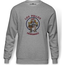 Tshirthane Breaking Bad Los Pollos Hermanos Baskılı Gri Erkek Örme Sweatshirt Uzun Kol