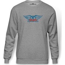 Tshirthane Aerosmith Hard Rock Rock And Roll Baskılı Gri Erkek Örme Sweatshirt Uzun Kol