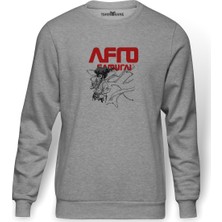 Tshirthane Afro Samurai Samuray Baskılı Gri Erkek Örme Sweatshirt Uzun Kol