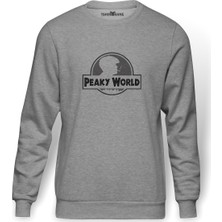 Tshirthane Peaky Blinders Peaky World Baskılı Gri Erkek Örme Sweatshirt Uzun Kol