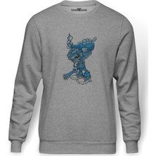 Tshirthane Blue Zombie Baskılı Gri Erkek Örme Sweatshirt Uzun Kol