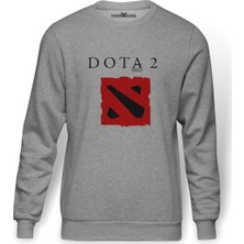 Tshirthane Dota2 Valve Logo Baskılı Gri Erkek Örme Sweatshirt Uzun Kol