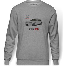 Tshirthane Araba Typer Baskılı Gri Erkek Örme Sweatshirt Uzun Kol