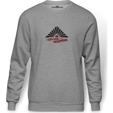 Tshirthane The100 I Survived Praimfaya Baskılı Gri Erkek Örme Sweatshirt Uzun Kol