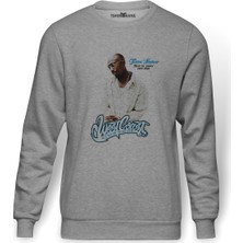 Tshirthane Rap Hiphop 2Pac Rip West Coast Baskılı Gri Erkek Örme Sweatshirt Uzun Kol
