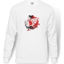 Tshirthane Attack On Titan Alice Madness Returns Baskılı Beyaz Erkek Örme Sweatshirt Uzun Kol