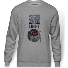 Tshirthane Dark Side Light Baskılı Gri Erkek Örme Sweatshirt Uzun Kol