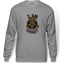 Tshirthane I Am Groot Sarmaşık Baskılı Gri Erkek Örme Sweatshirt Uzun Kol