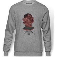 Tshirthane Metallica Album Hardwired To Self Des Baskılı Gri Erkek Örme Sweatshirt Uzun Kol