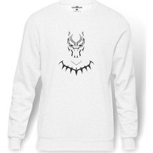 Tshirthane Black Panther 2  Baskılı Beyaz Erkek Örme Sweatshirt Uzun Kol