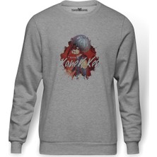 Tshirthane Anime Tokyo Ghoul Kaneki Manga Baskılı Gri Erkek Örme Sweatshirt Uzun Kol
