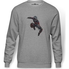 Tshirthane Ant Man Karınca Adam Jump Baskılı Gri Erkek Örme Sweatshirt Uzun Kol
