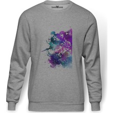 Tshirthane Anime Attack On Titan Baskılı Gri Erkek Örme Sweatshirt Uzun Kol