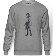 Tshirthane Anime Attack On Titan Baskılı Gri Erkek Örme Sweatshirt Uzun Kol