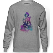 Tshirthane Anime Attack On Titan Baskılı Gri Erkek Örme Sweatshirt Uzun Kol