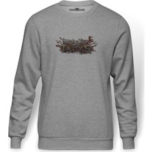 Tshirthane Attack On Titan Yazı  Baskılı Gri Erkek Örme Sweatshirt Uzun Kol