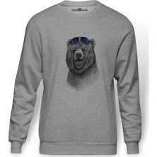 Tshirthane Ayı Kutup Ayısı Boz Ayı Bear Baskılı Gri Erkek Örme Sweatshirt Uzun Kol