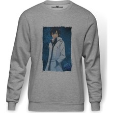 Tshirthane Anime Fairy Tail Glass Guild Emblem Baskılı Gri Erkek Örme Sweatshirt Uzun Kol
