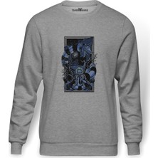 Tshirthane Baskılı   Baskılı Gri Erkek Örme Sweatshirt Uzun Kol