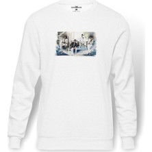 Tshirthane Cn Blue Code Blue Muzik Grubu Baskılı Beyaz Erkek Örme Sweatshirt Uzun Kol